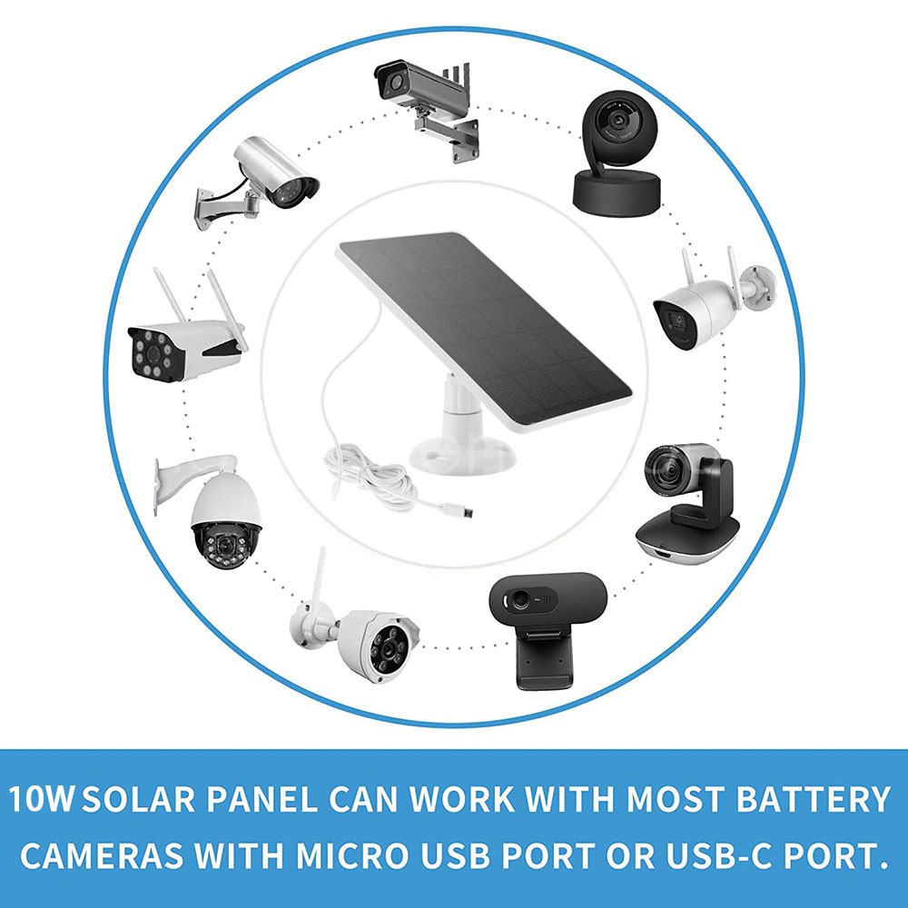 Solar Panel for Outdoor Security Camera Battery 10W USB C Type-C Waterproof