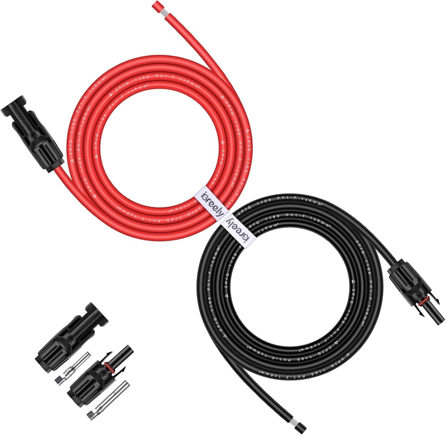Solar Panel Extension Cable 10AWG 6mm2 10 Feet Red Black Pair Male Female