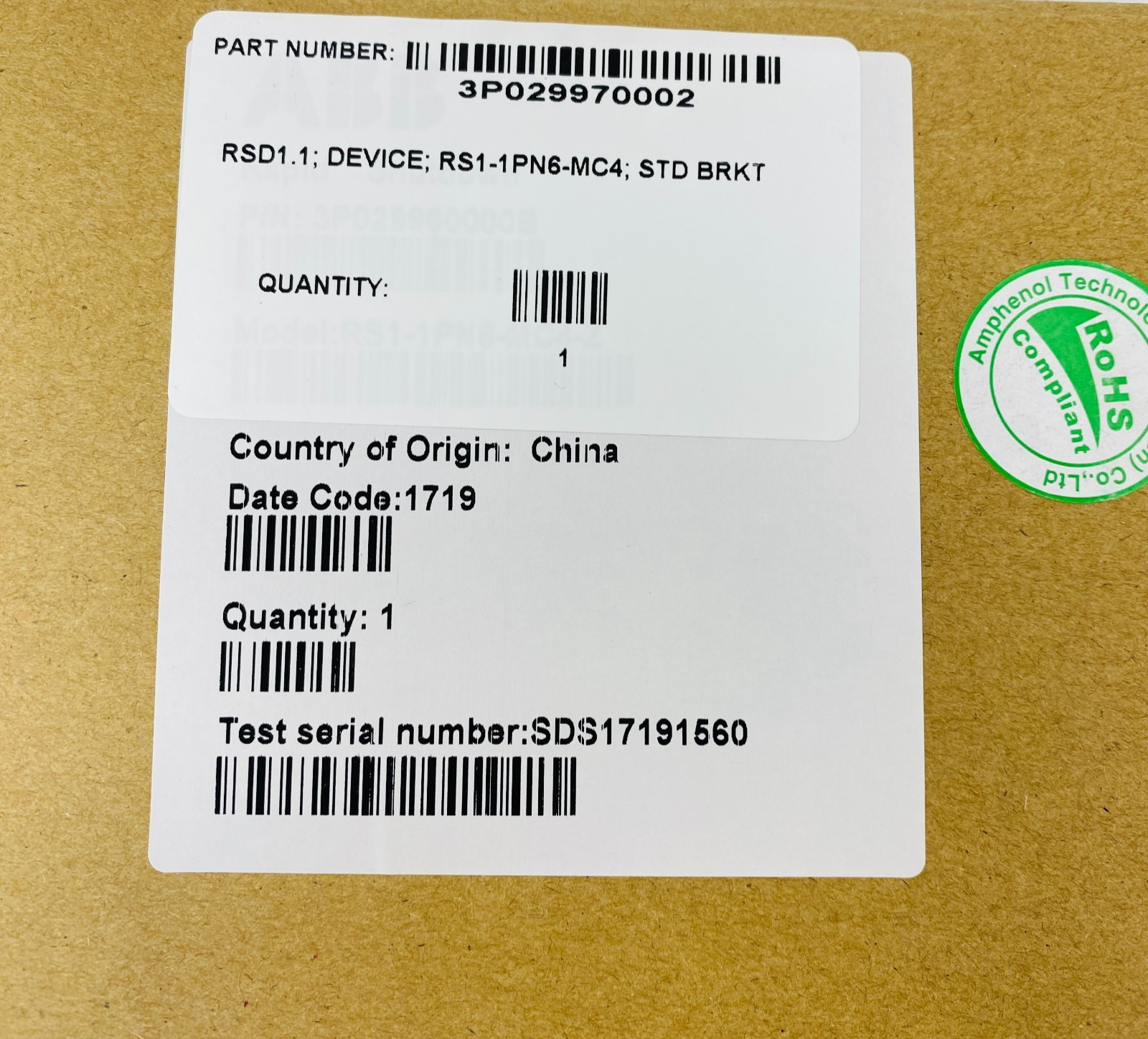 ABB RS1-1PN6-MC4 Solar Rapid Shutdown Device RSD 600VDC 1PV Input Output – New