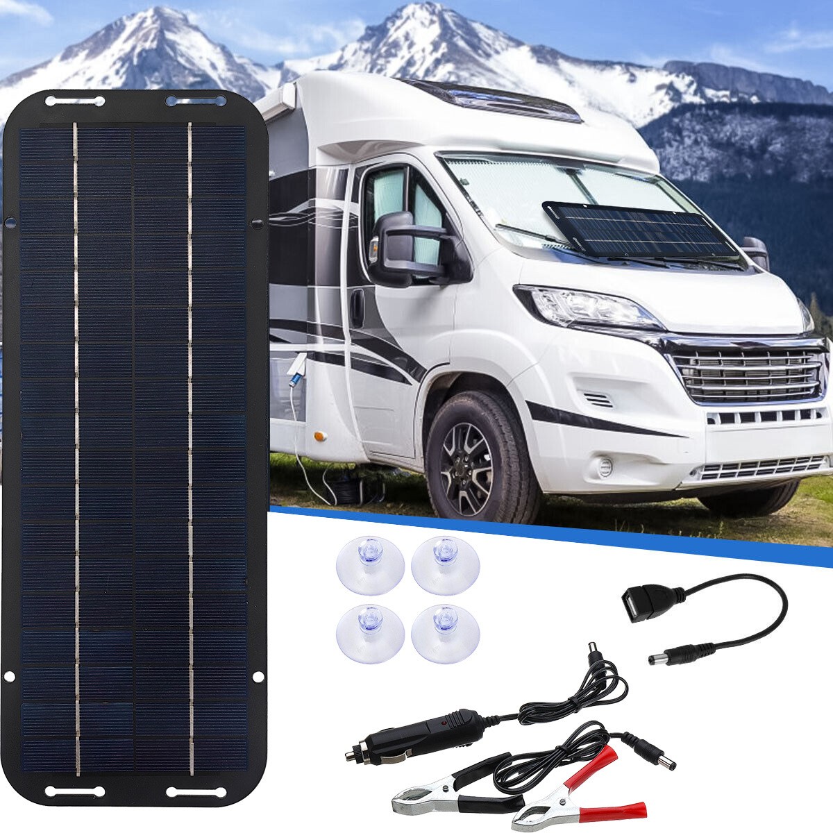 30W Solar Panel 12V Trickle Charger Battery Charger Kit Maintainer Boat Car RV