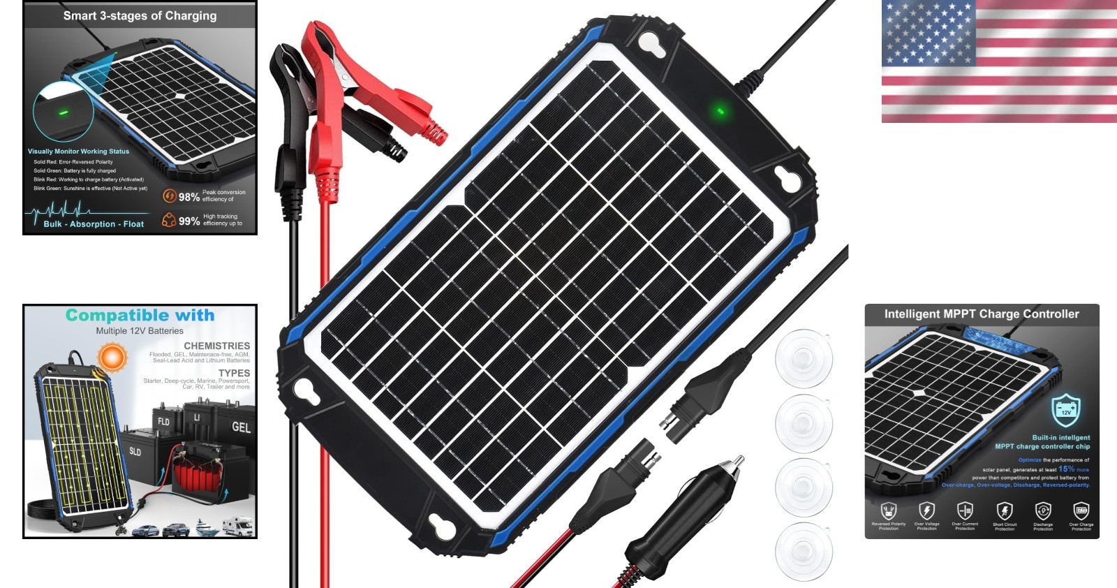 12V Solar Battery Charger & Maintainer Pro