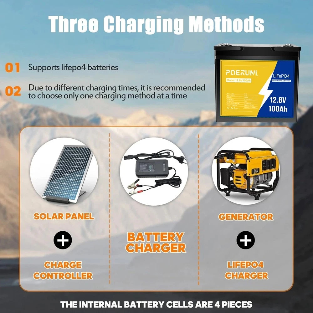 NEW 12V 100Ah LiFePO4 Lithium Battery Deep Cycle BMS for Marine Off-grid Camper
