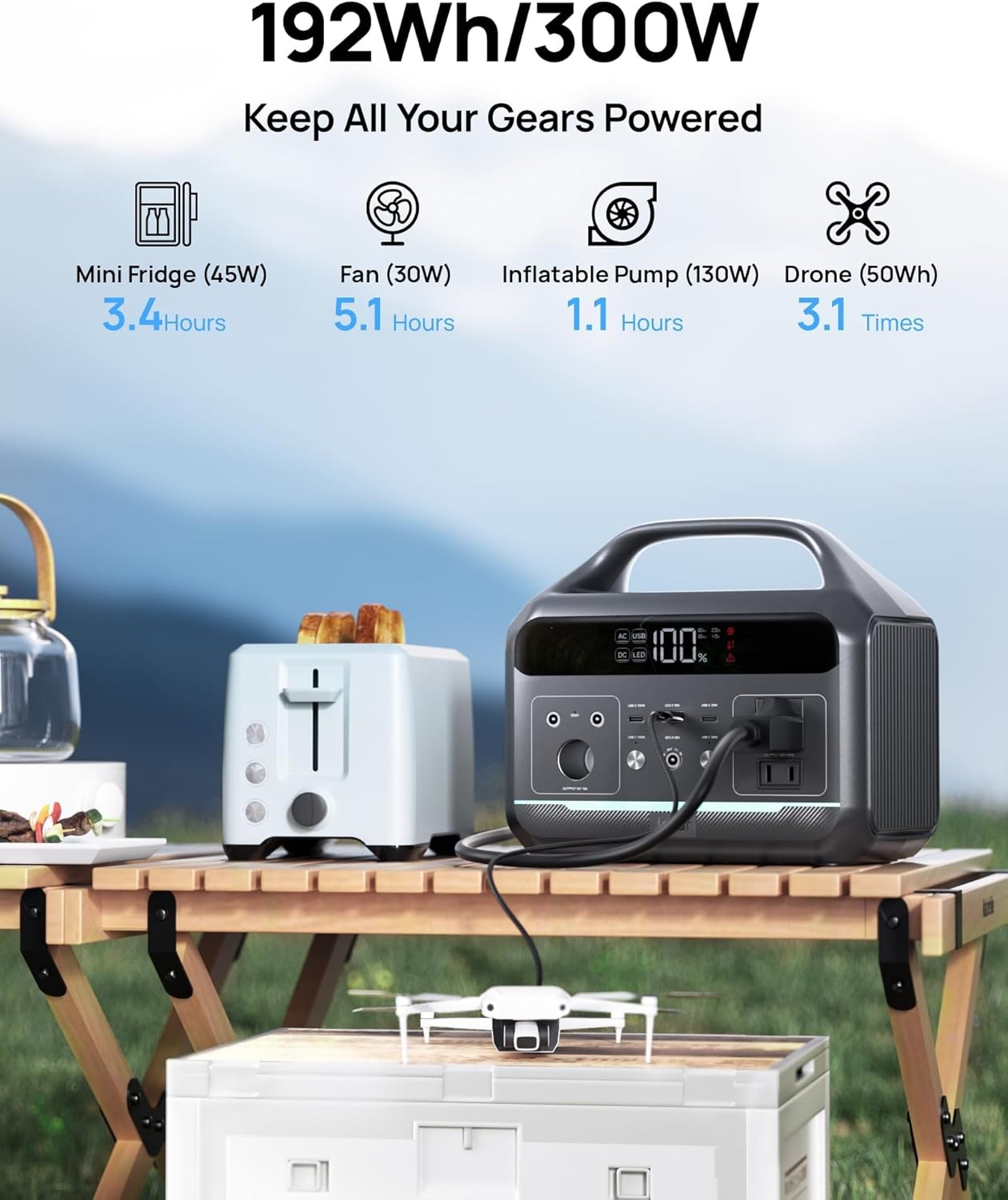 DaranEner Portable Power Station 300W, 192Wh Large Power Bank with 110V AC Outle