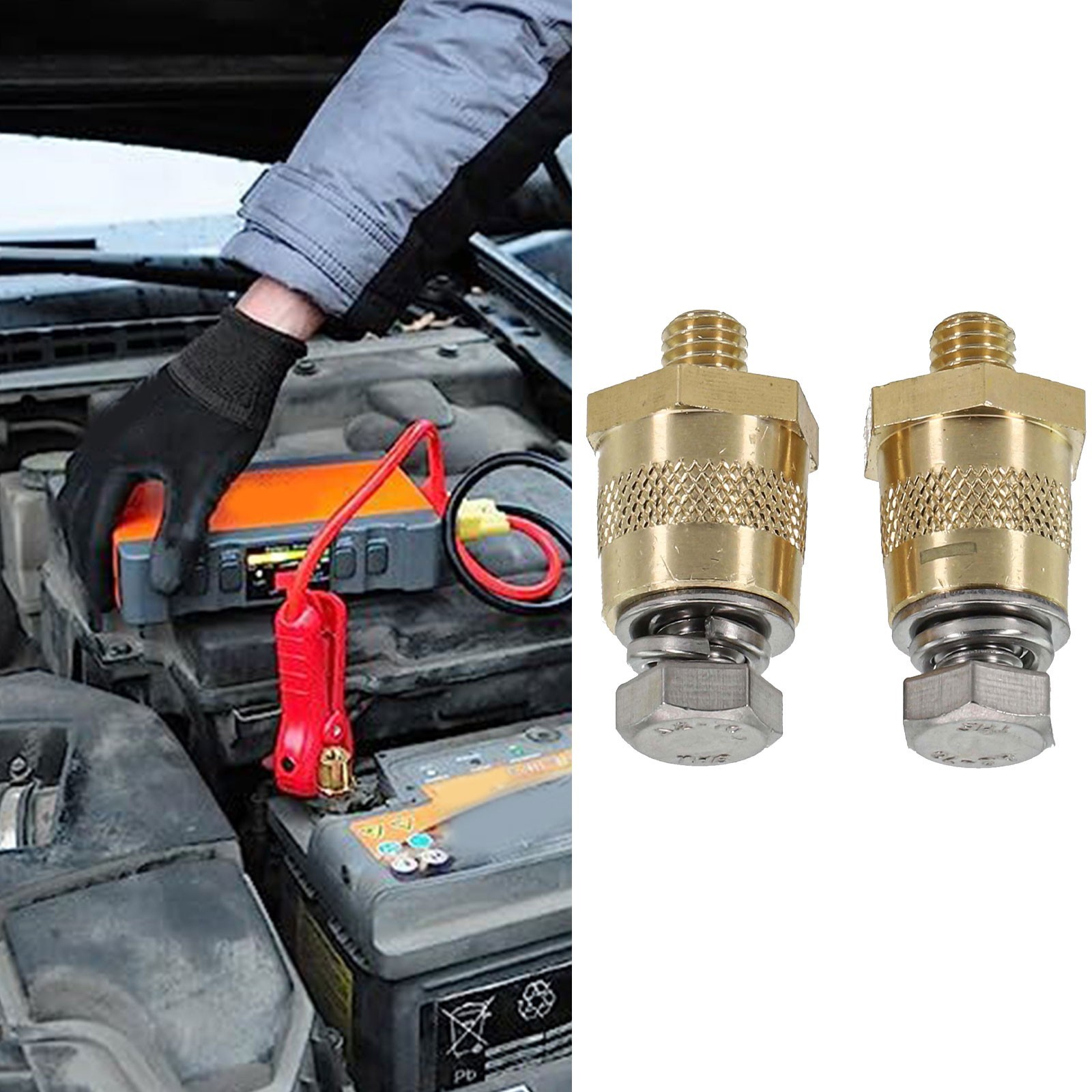 Solid Brass M8 Battery Connectors Easy Identification Positive Negative Ends