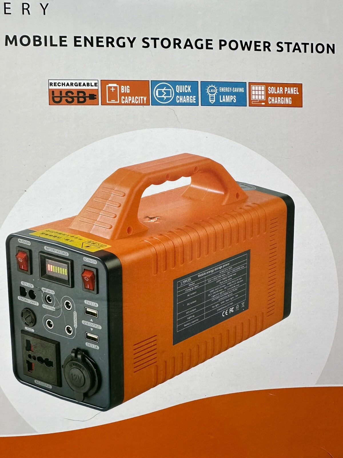 Himcen 450 Battery Portable Mobile Power Storage 600W AC 220V/110V 50HZ/60HZ