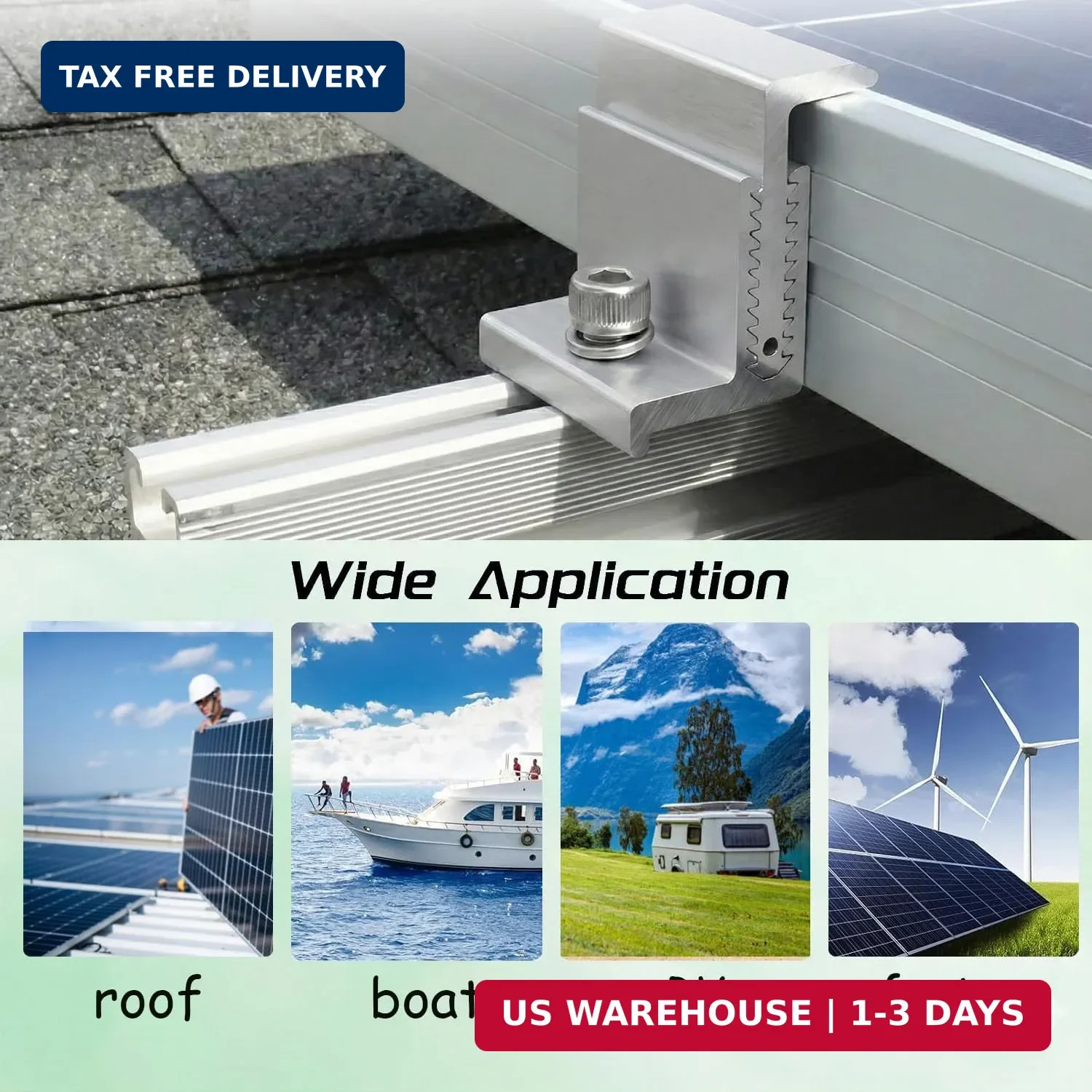 Solar Panel End Clamps 10-Pack – Adjustable 32-50mm Aluminum Mounting Brackets f