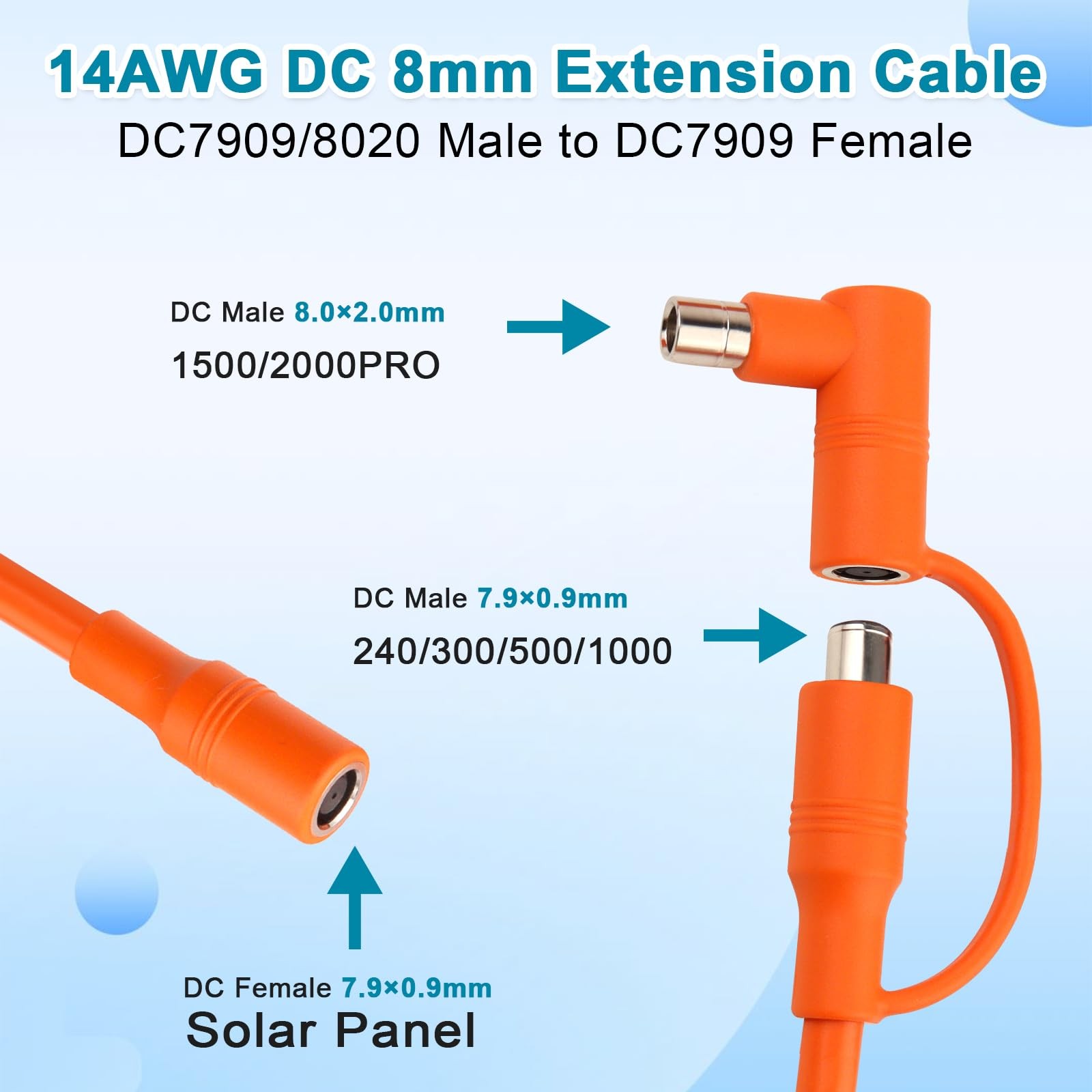 14AWG DC 8mm Extension Cable for Jackery Solar Generator, 10FT DC7909 Female …