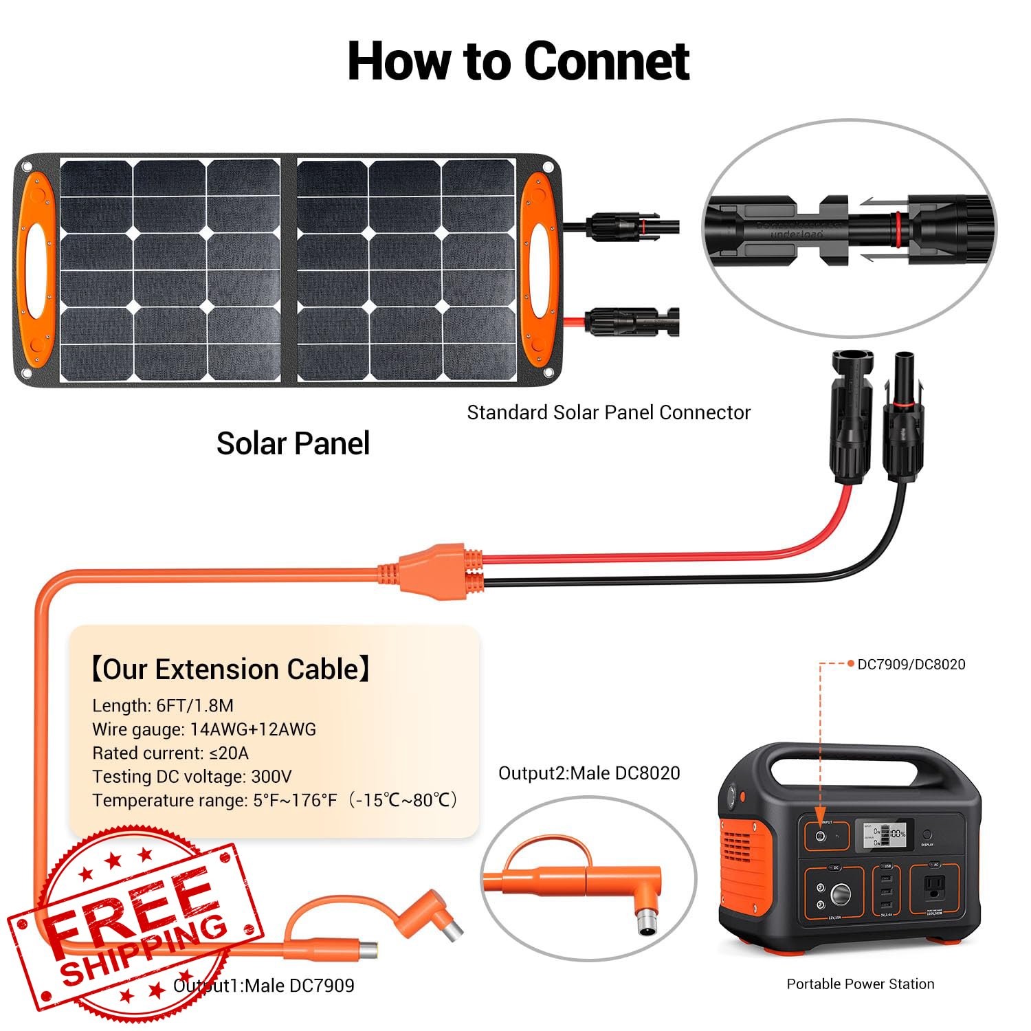 Bateria Power 20FT Orange Solar Adapter