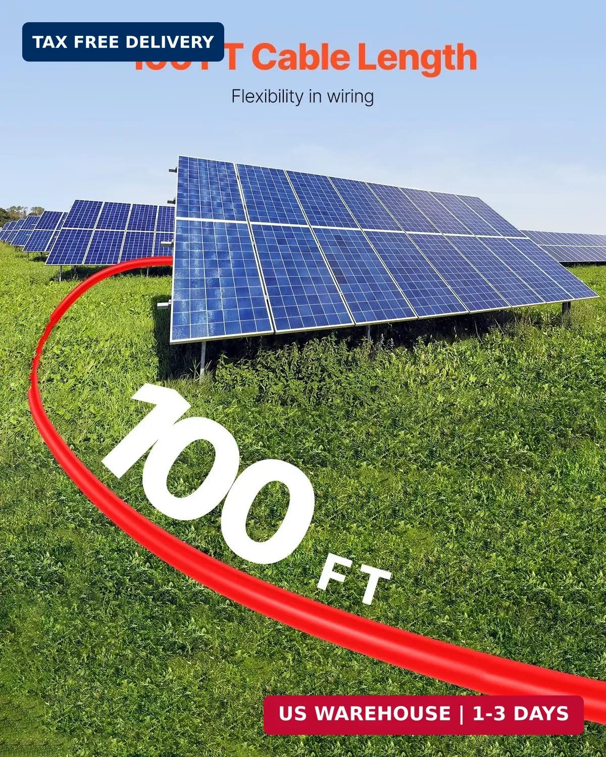VEVOR 100FT Solar Cable 10AWG, Solar Panel Extension Wire 6mm² PV Cable with Wat