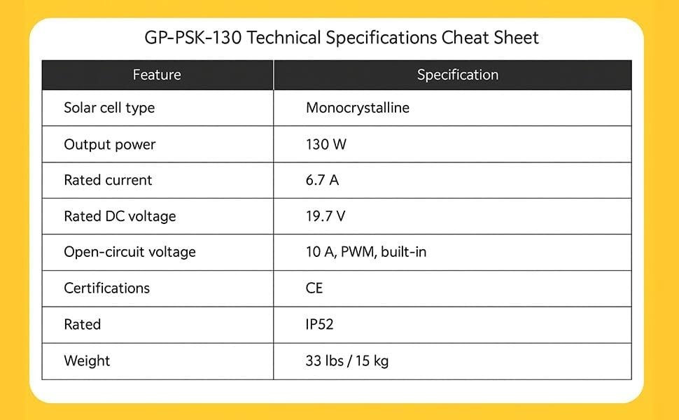 Efficient 130W Solar Panel Kit with Adjustable Legs for Sunlight Optimization