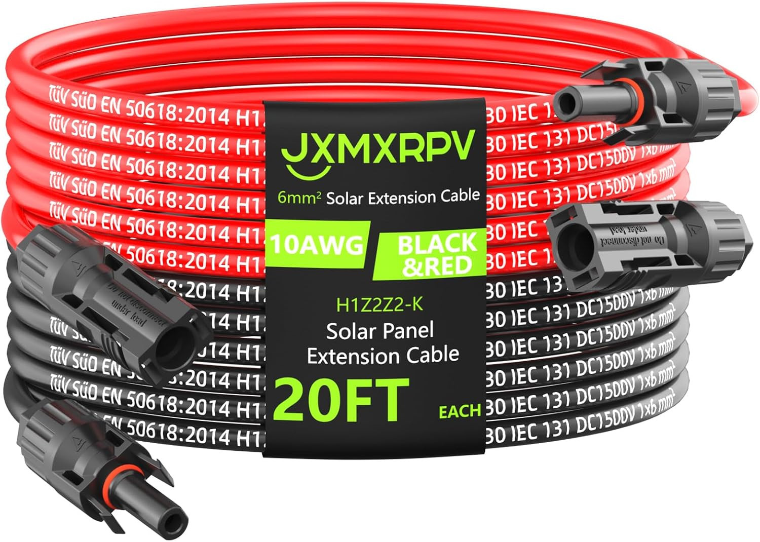 Solar Cable Extension 20Ft 10AWG, Solar Wire with Tool-Free Solar Connectors, Wa