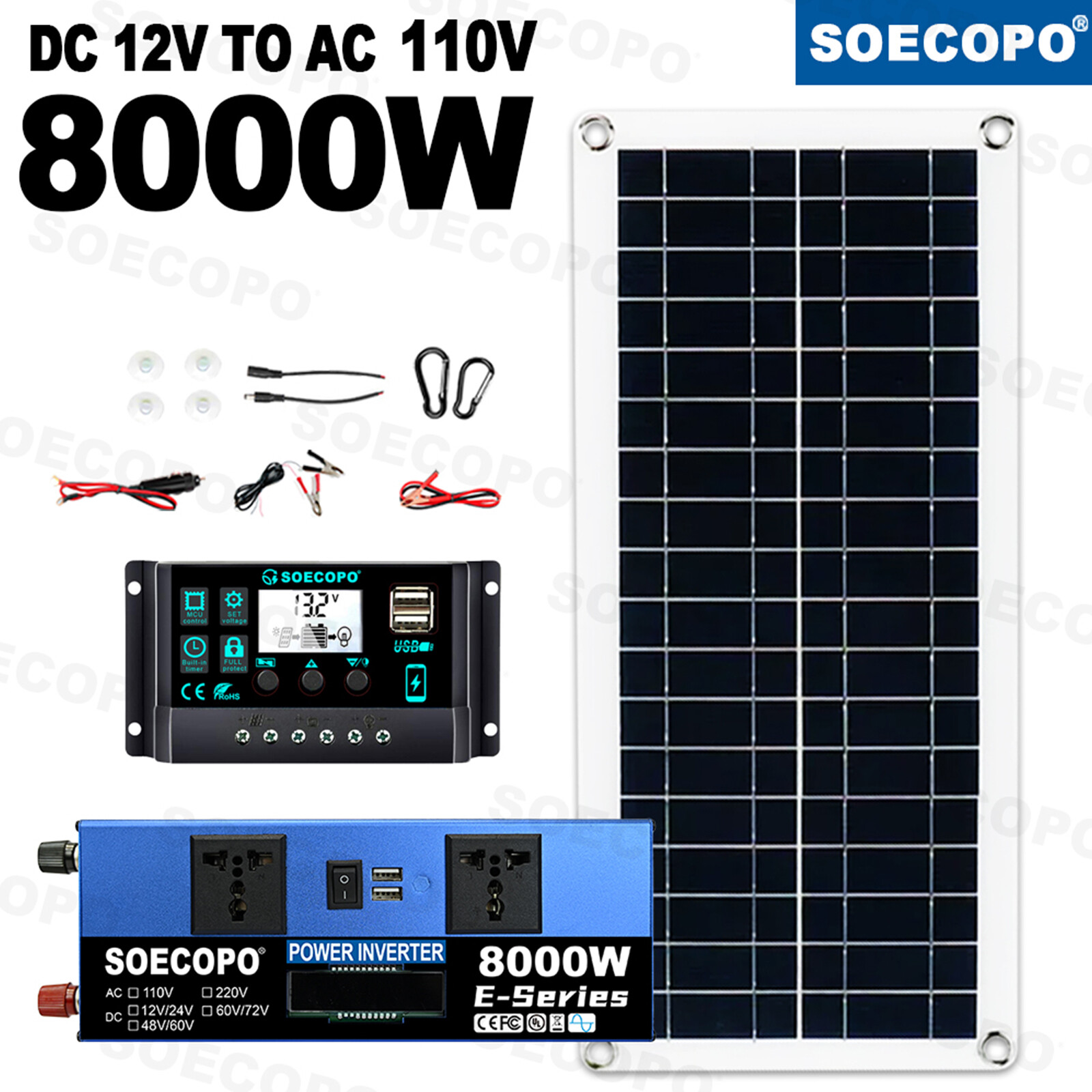8000W Complete Solar Panel Kit Solar Power Generator 100A Home 110V/220V Syste