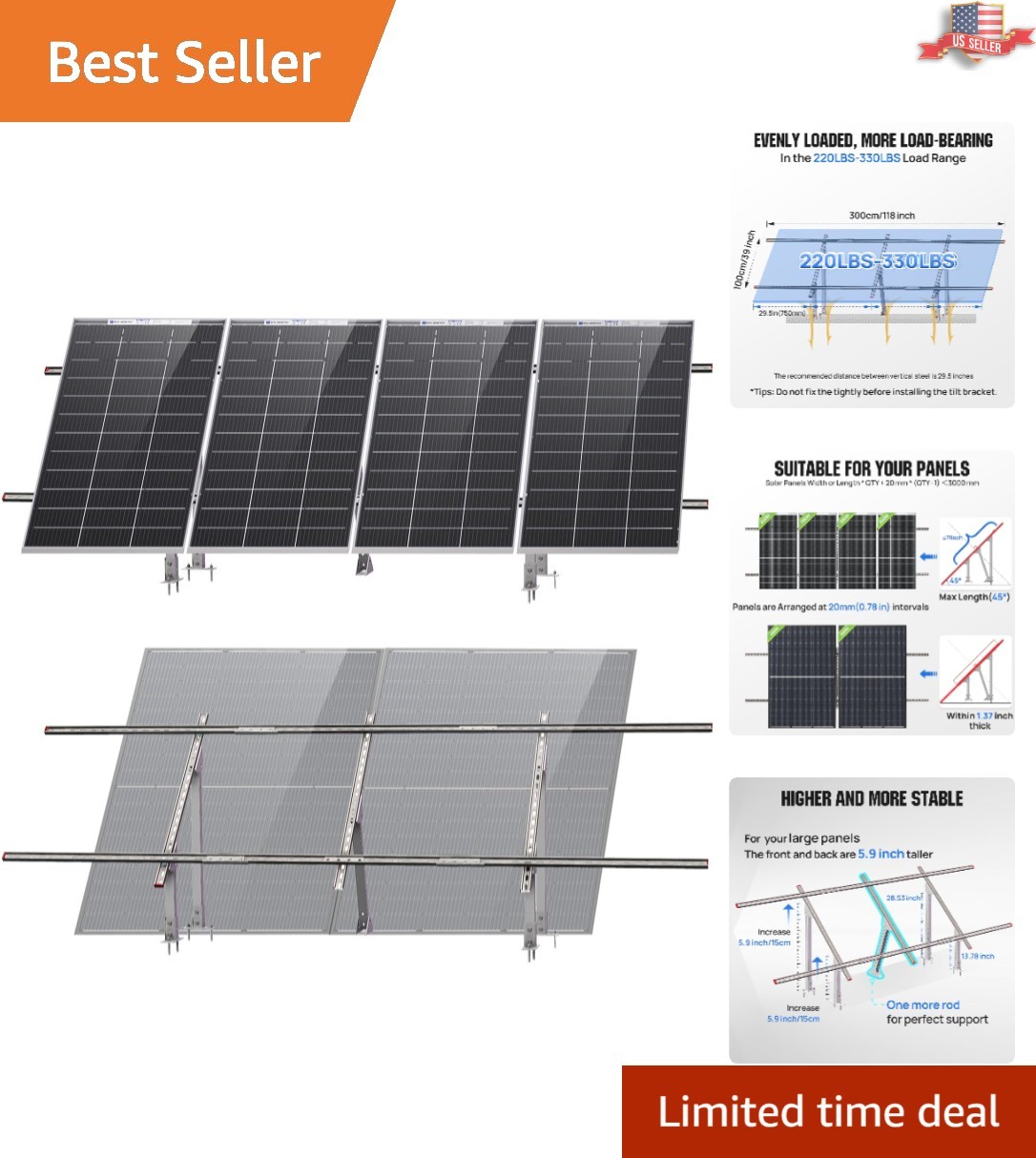 Upgraded Galvanized Steel Solar Panel Mounting System for Open Spaces & Sheds