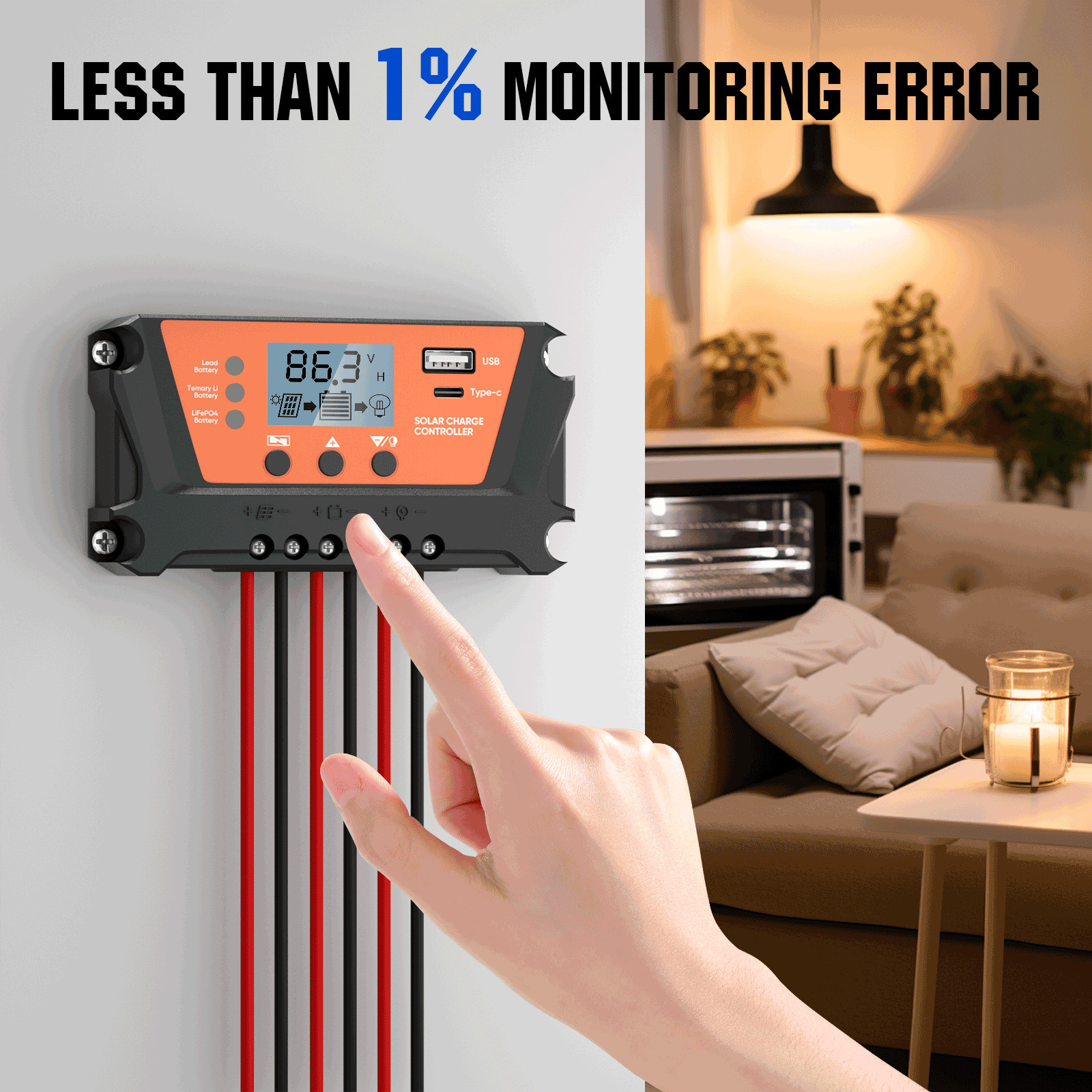 30 Solar Panel Battery Charge Controller 12V/24V USB Type-C Auto Regulator LCD