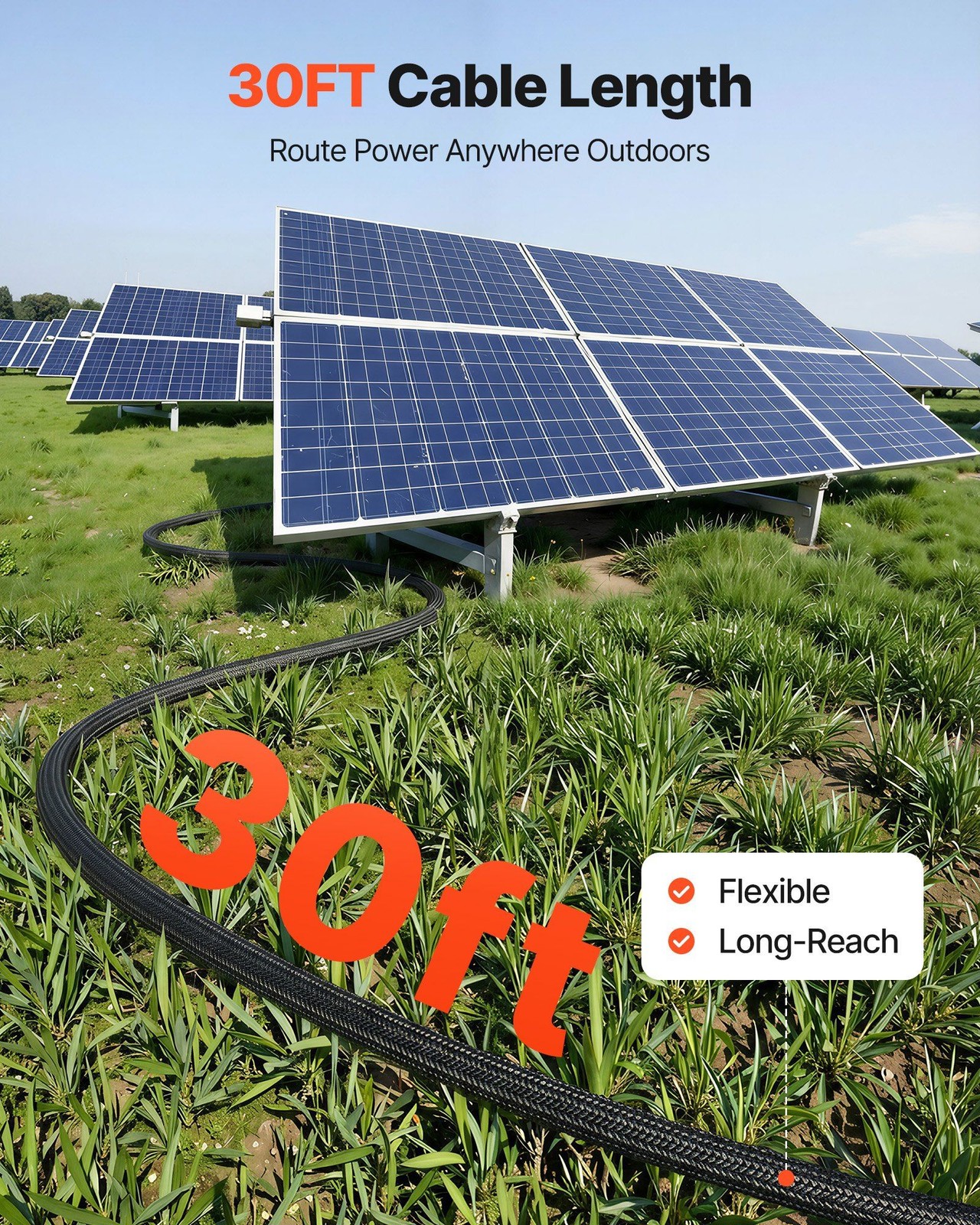 30ft 10 AWG Solar Panel Extension Cable with MC4 Connectors, IP67 Waterproof