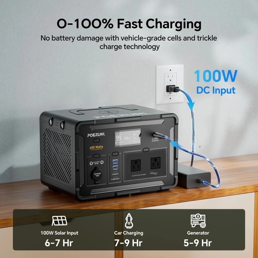 600W 519Wh Portable Power Station Solar Charger Generator for Emergency Camping