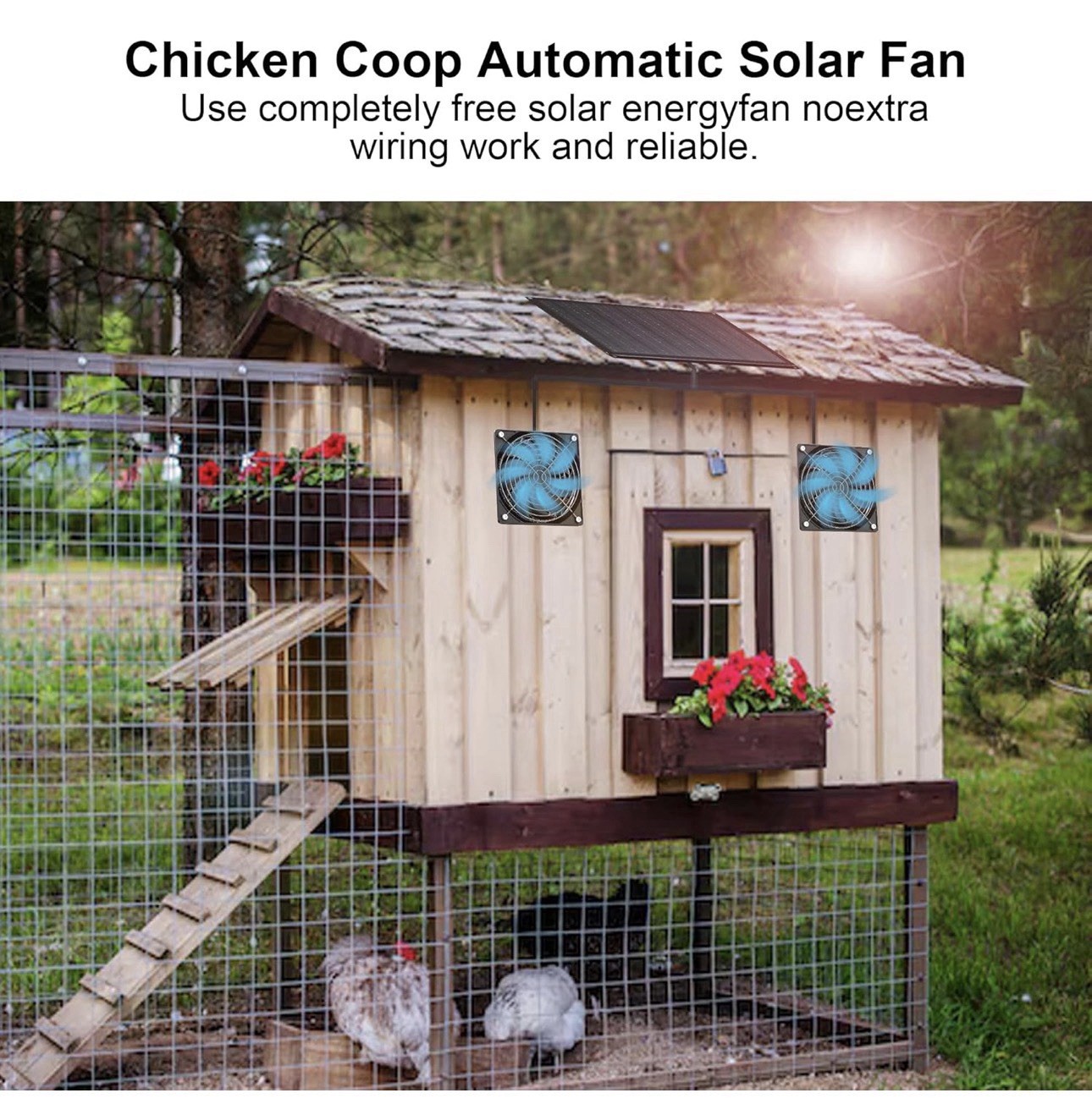 Solar Powered Fan, 30W Solar Fan with Two IPX7 Waterproof Fans for Outside.