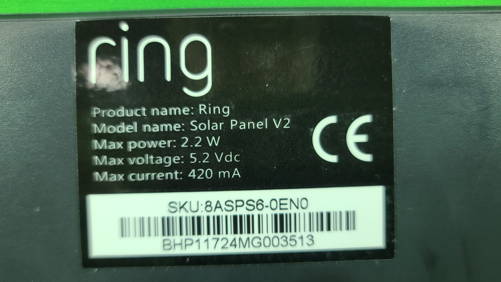 New Ring Solar Panel V2 for Stick Up Cam Power 2.2W 5.2V. (Micro USB) Black-