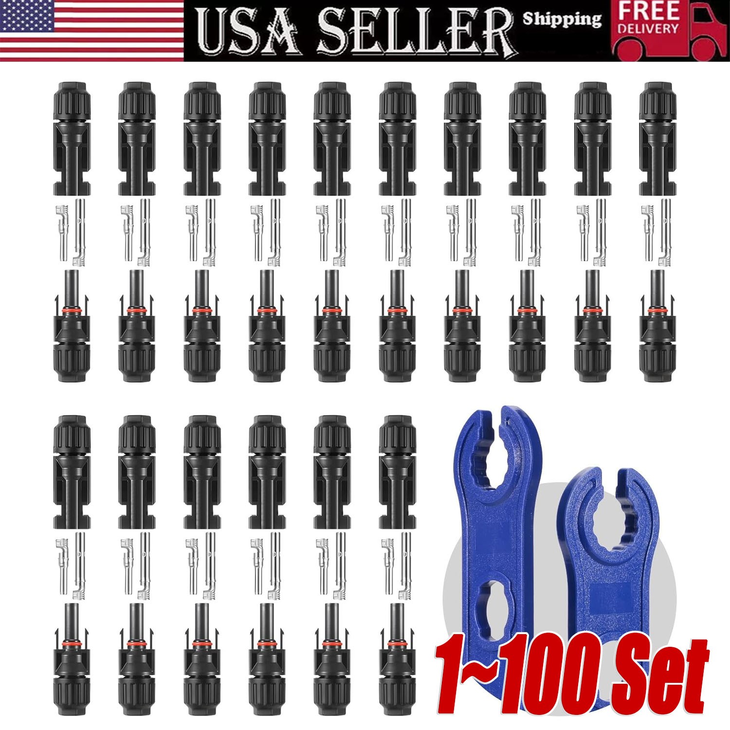 1-100Set Male Female Wire Cable Connector Set Solar Panel Waterproof Connector