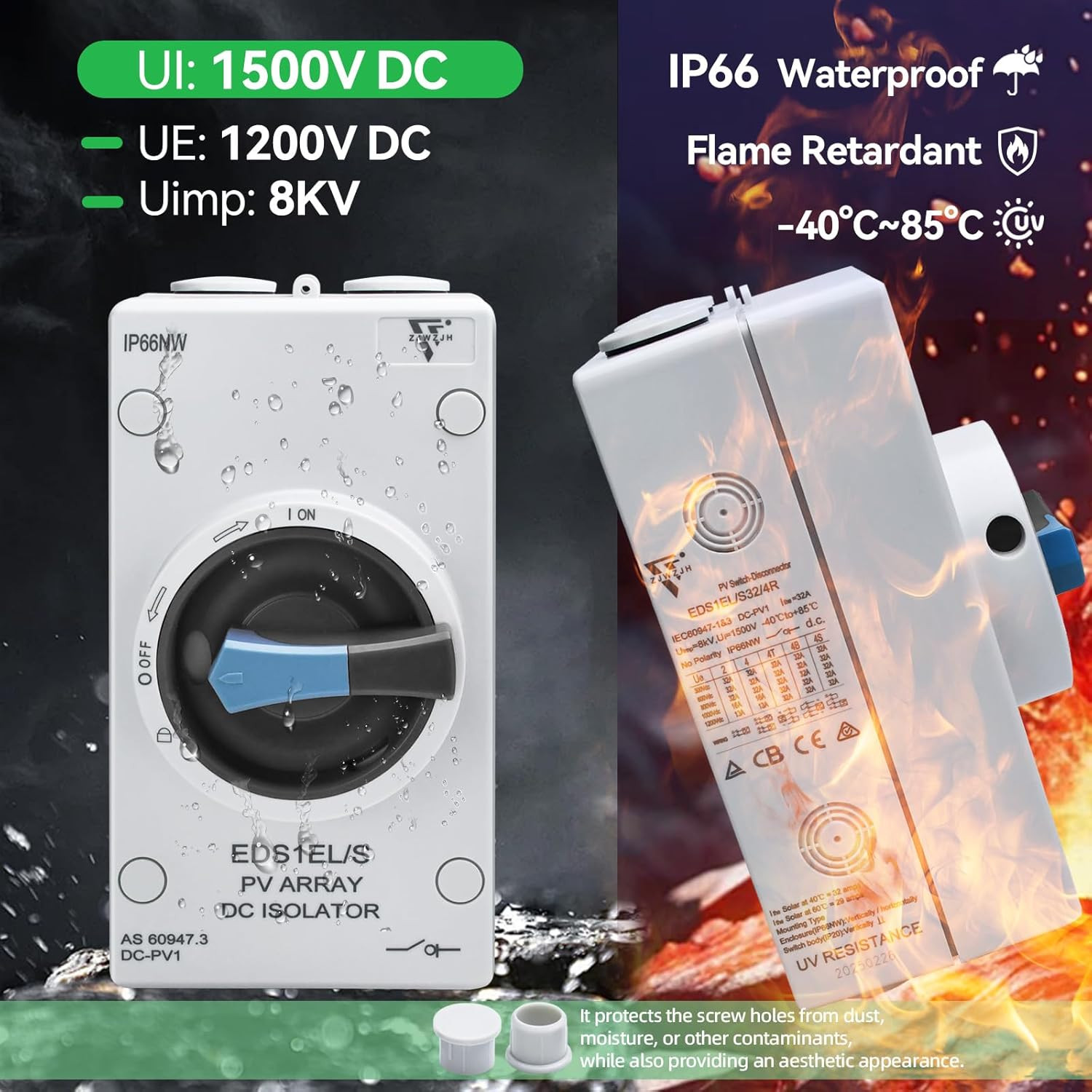 Solar Disconnect Switch 4-Pole DC 1500V 32A Isolator Solar Switch with Enclosure