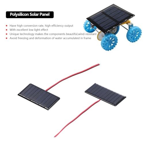 2Pcs Solar Panel Module 5V 0.3W Polysilicon Mini Solar Cells with Wires for