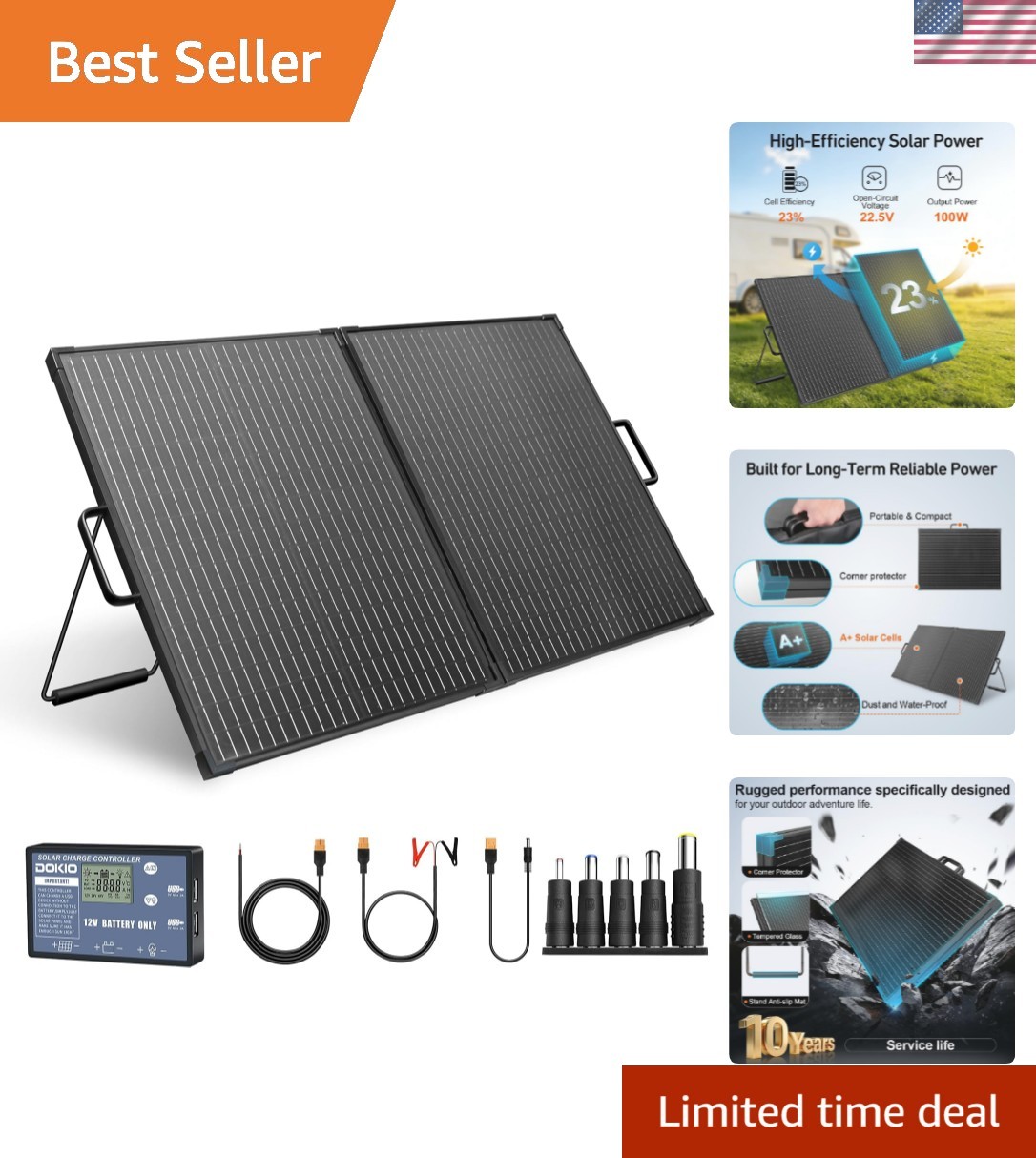 Effortless Charging: 18V 100W Monocrystalline Solar Panel for Outdoor Adventures