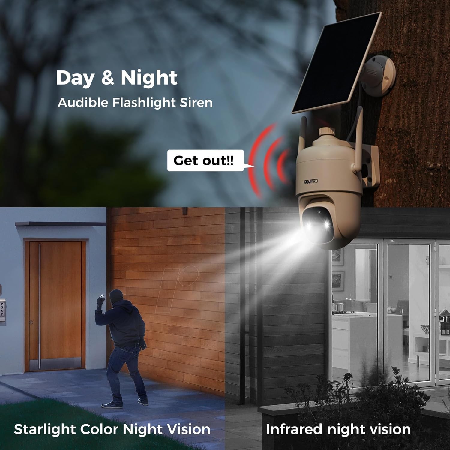 SOVMIKU 2CQ1 AI 2K Solar Security Camera Wireless Outdoor, Battery Powered,Two W