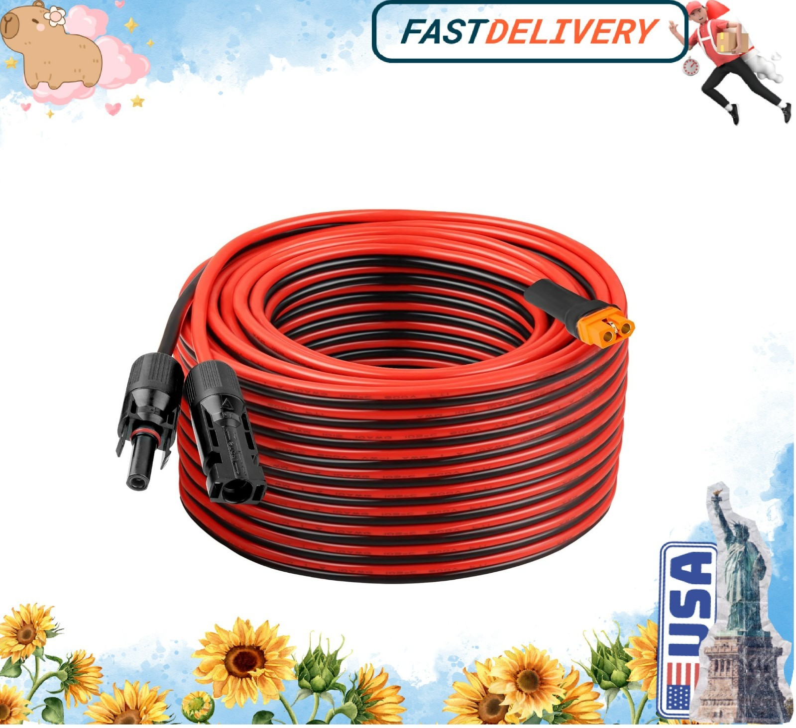 10AWG 75FT Solar to XT60i Extension Cable 3 6 10 35 50 75 100FT Heavy Duty