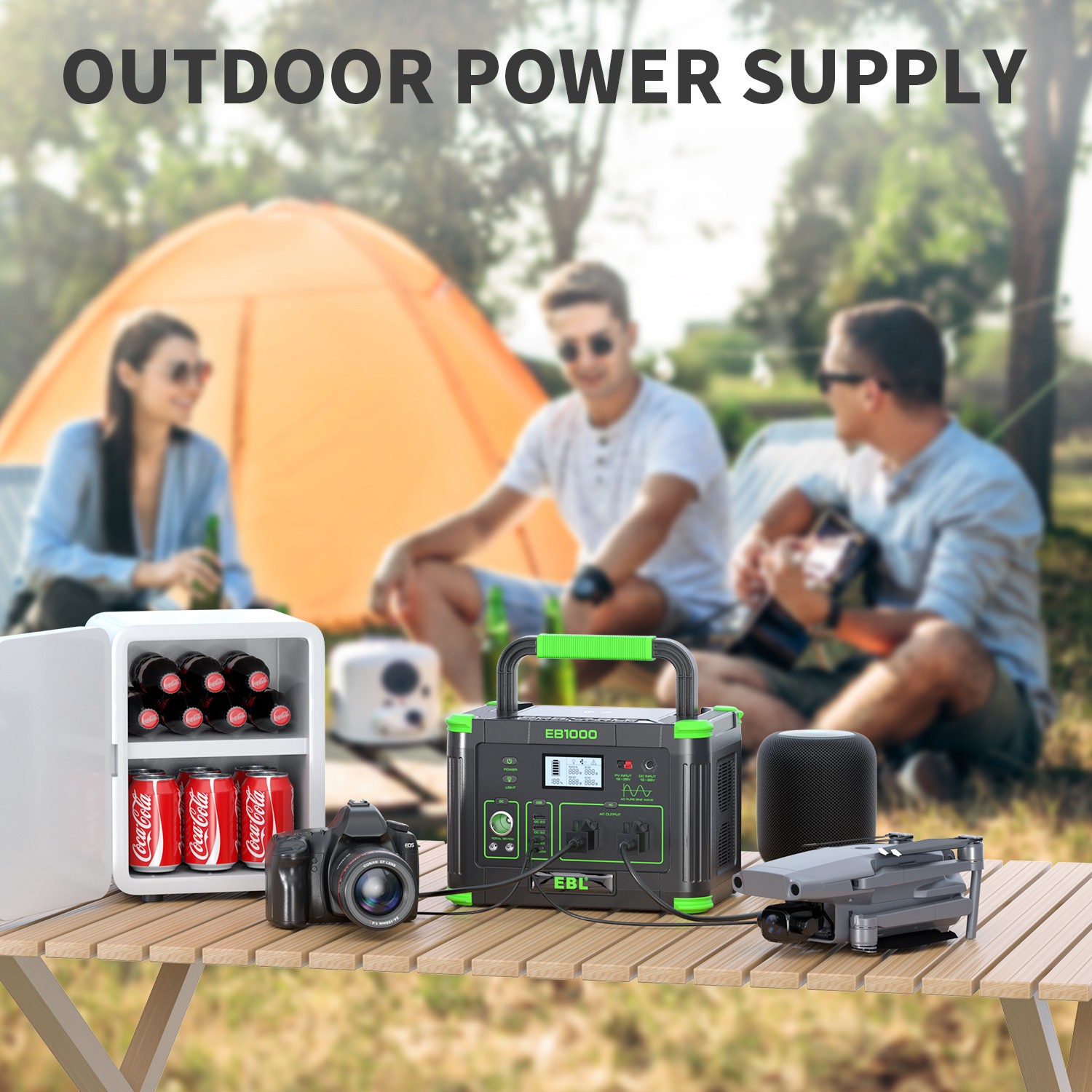 Portable Power Station 1000W 999Wh Solar Lithium Battery for Home Travel RV Van