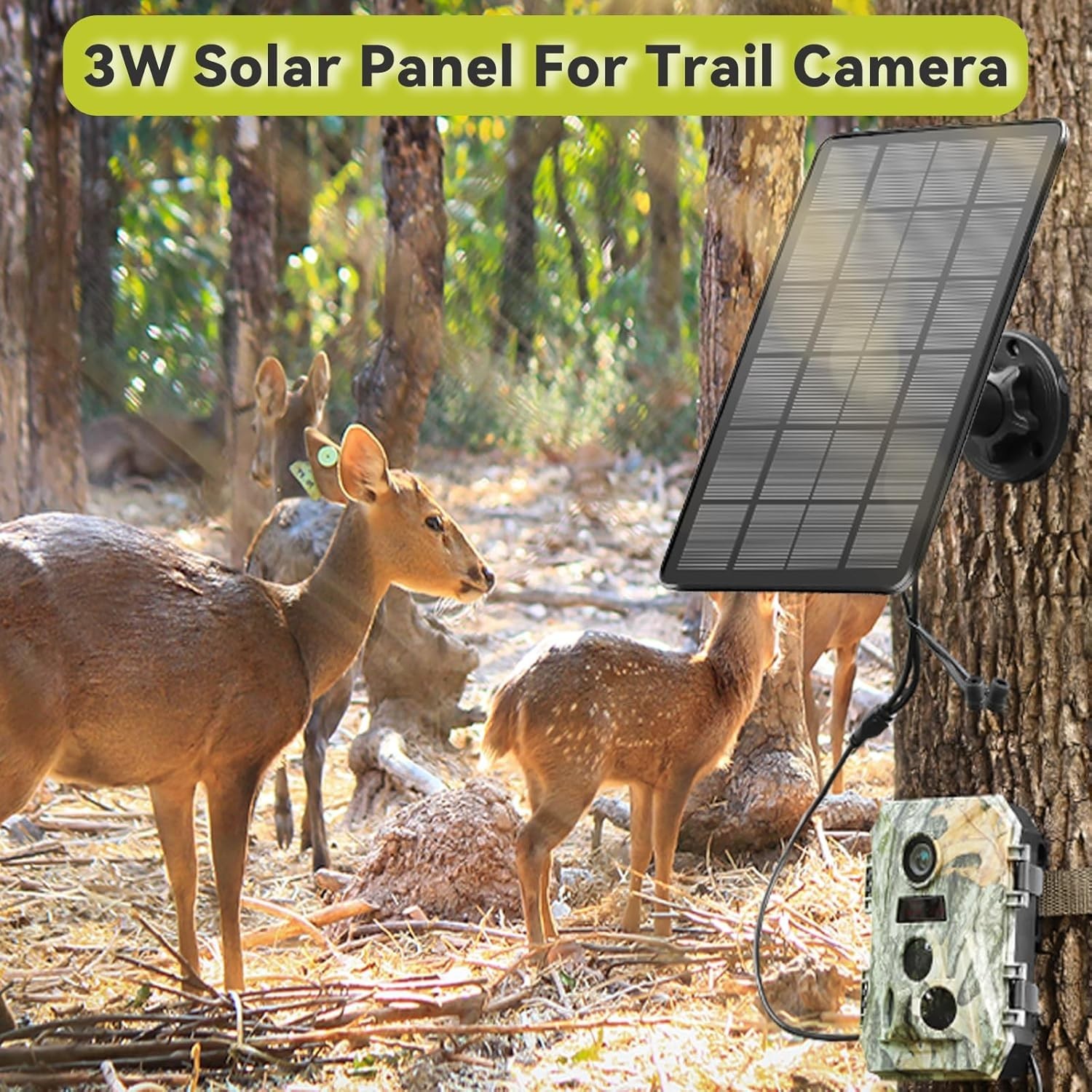 Trail Camera Solar Panel, 3W 6V Output with 5000mAh Rechargeable Battery, Weath