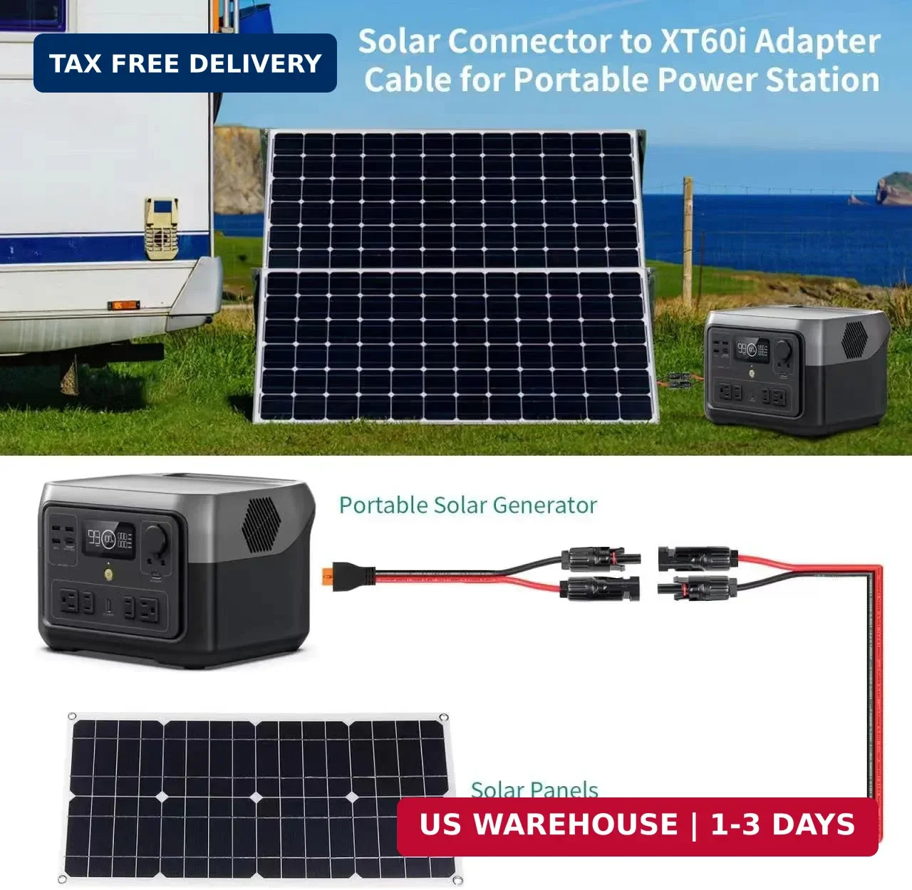 10AWG Tinned Copper Wire XT60i to Solar Panel Connector Extension Cable 20FT – H