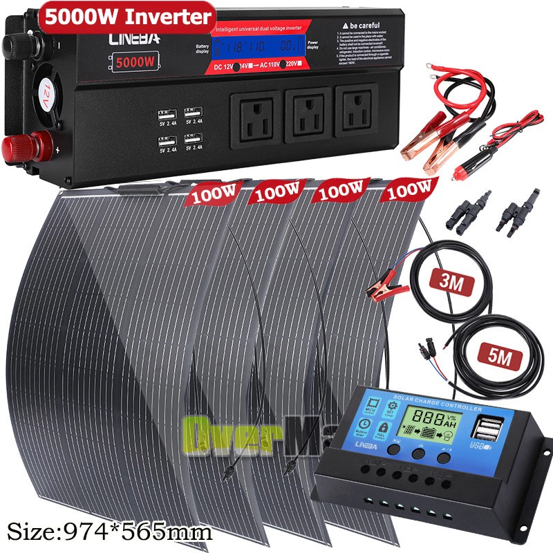 1-4X Flexible 100W Watt Solar Panel Mono 5000W Inverter Kit 18V for Sunshed RV