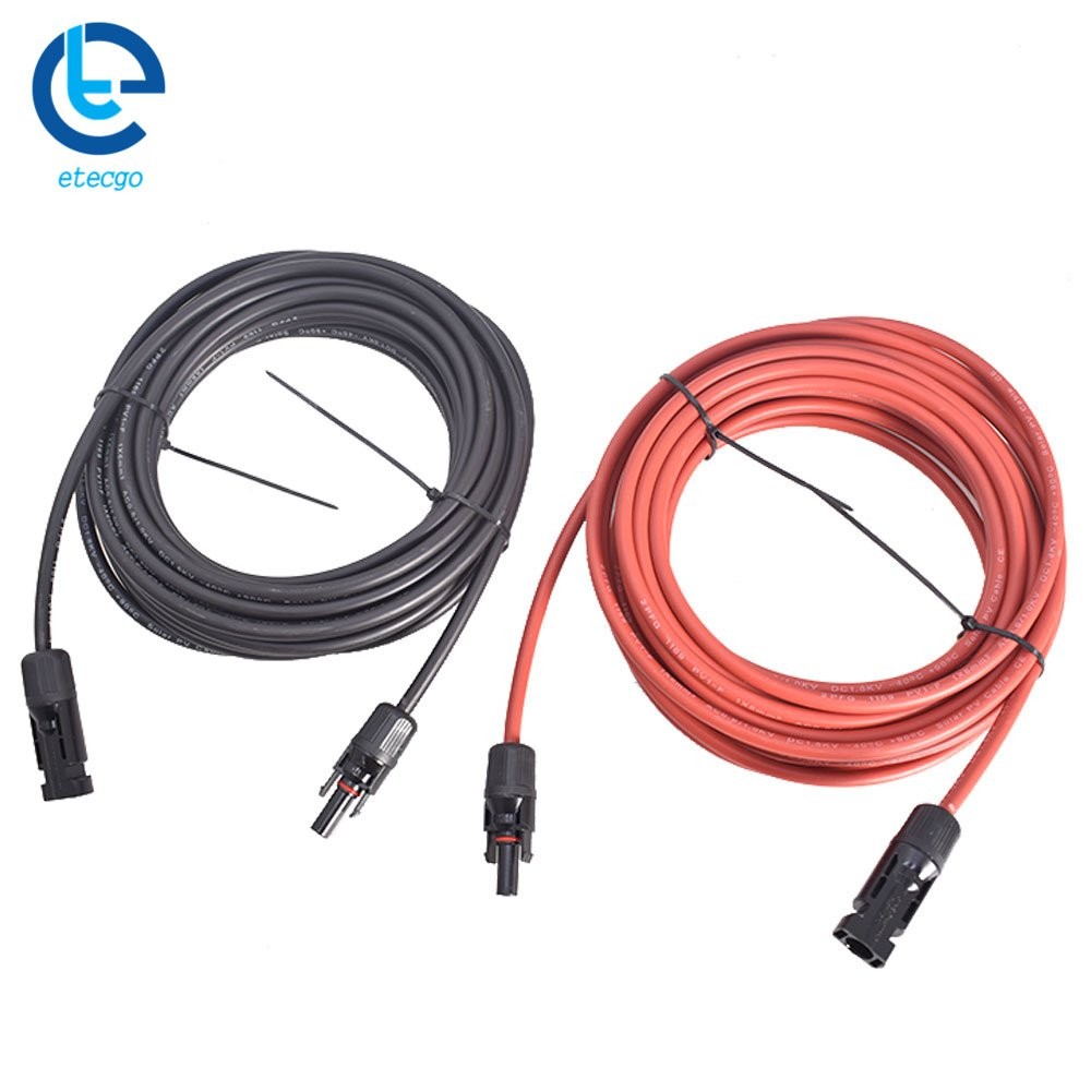 1 Pair 25 Feet 10AWG Red + Black Solar Panel Extension Cable Wire Connector