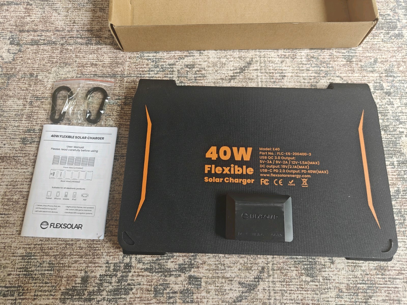 FlexSolar 40W Foldable Solar Panel Charger w/USB-C & USB-A Outputs Waterproof