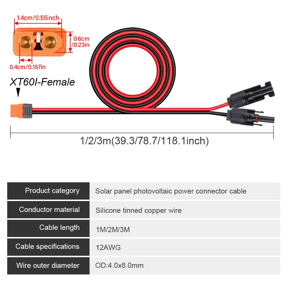 12 AWG XT60i Female to Solar Panel Extension Cable Connector Charging Cable