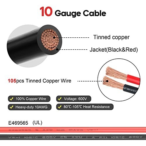 10AWG 45A O Ring Terminal Connector, Dual ATC Fuse Holder Cable for Solar Genera