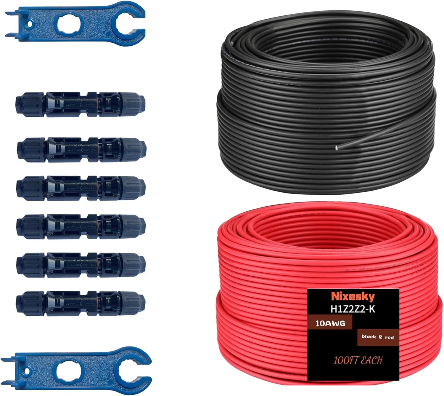 Solar Cable 100Ft 30M 10 Awg Wire, 100FT Black + 100FT Red 10 Gauge Wire Solar E