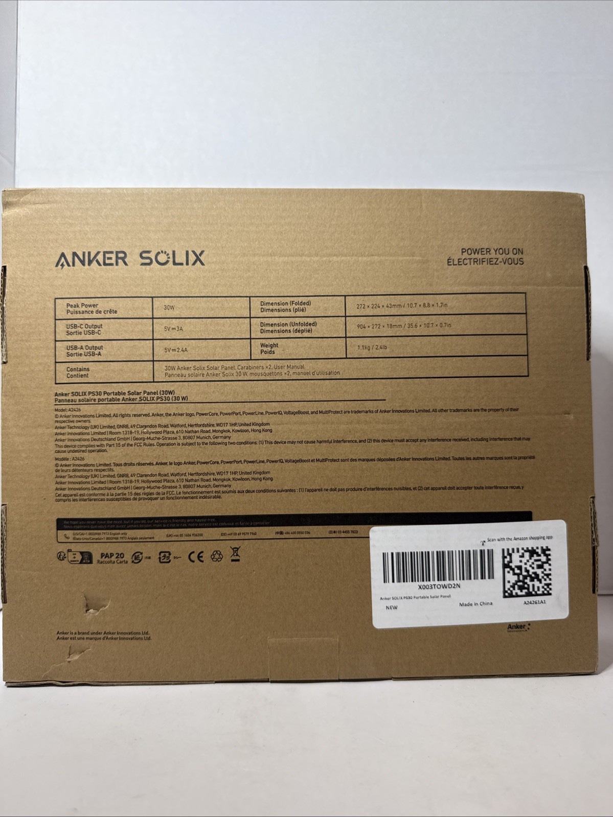 Anker Solix PS30 Solar Panel 30W Foldable Portable Solar Charger IP65 A2426