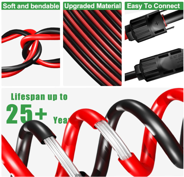 Cable solar 10AWG doble 20FT, conectores IP67 para paneles solares RV y marinos.