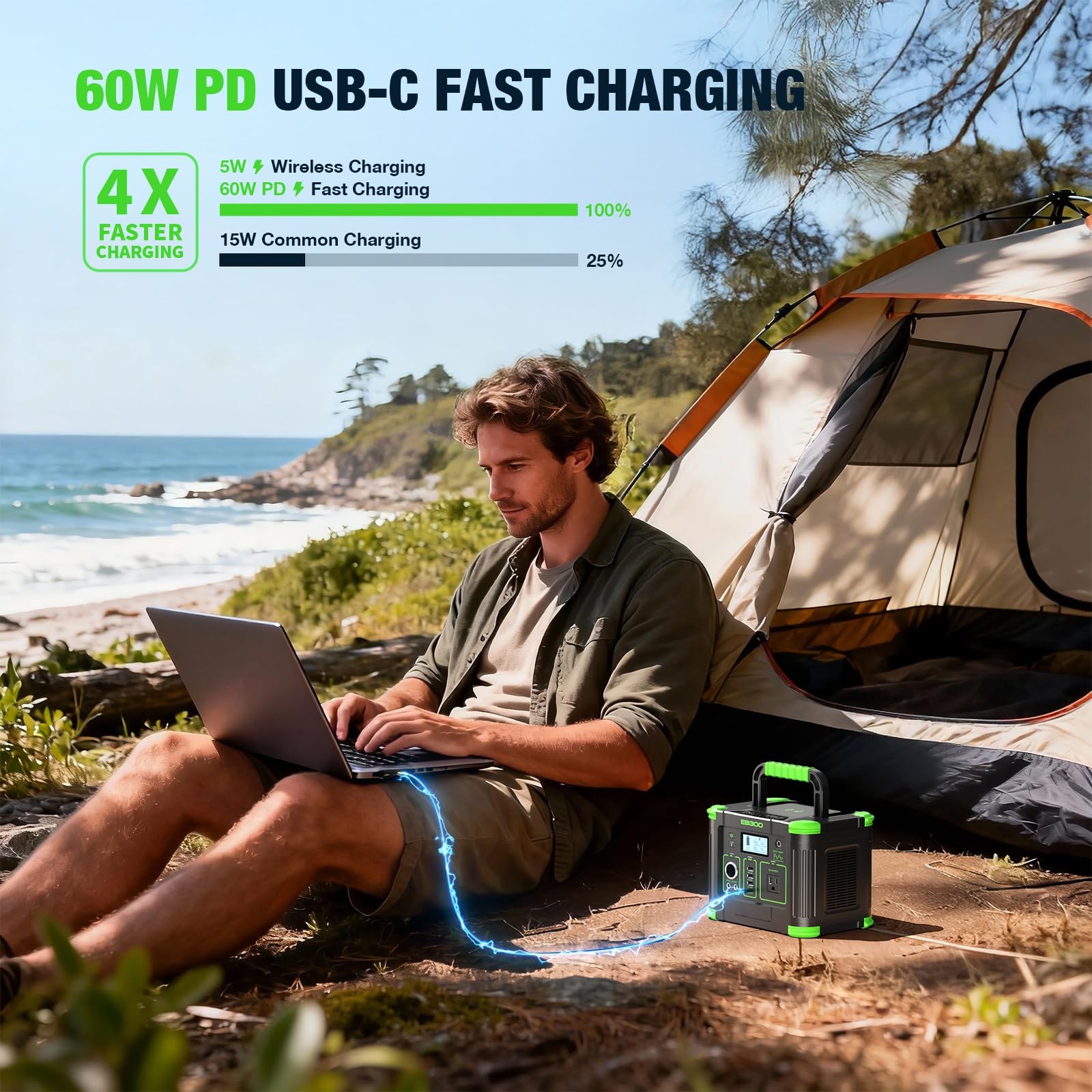 Portable Power Station 300W, 288Wh Lithium Battery, 60W Fast Charging, Up to …