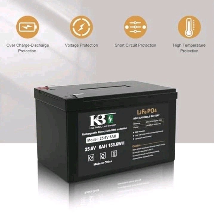 KBT 25.6V 6Ah Deep Cycle Rechargeable LiFePO4 Lithium Battery with Charger New
