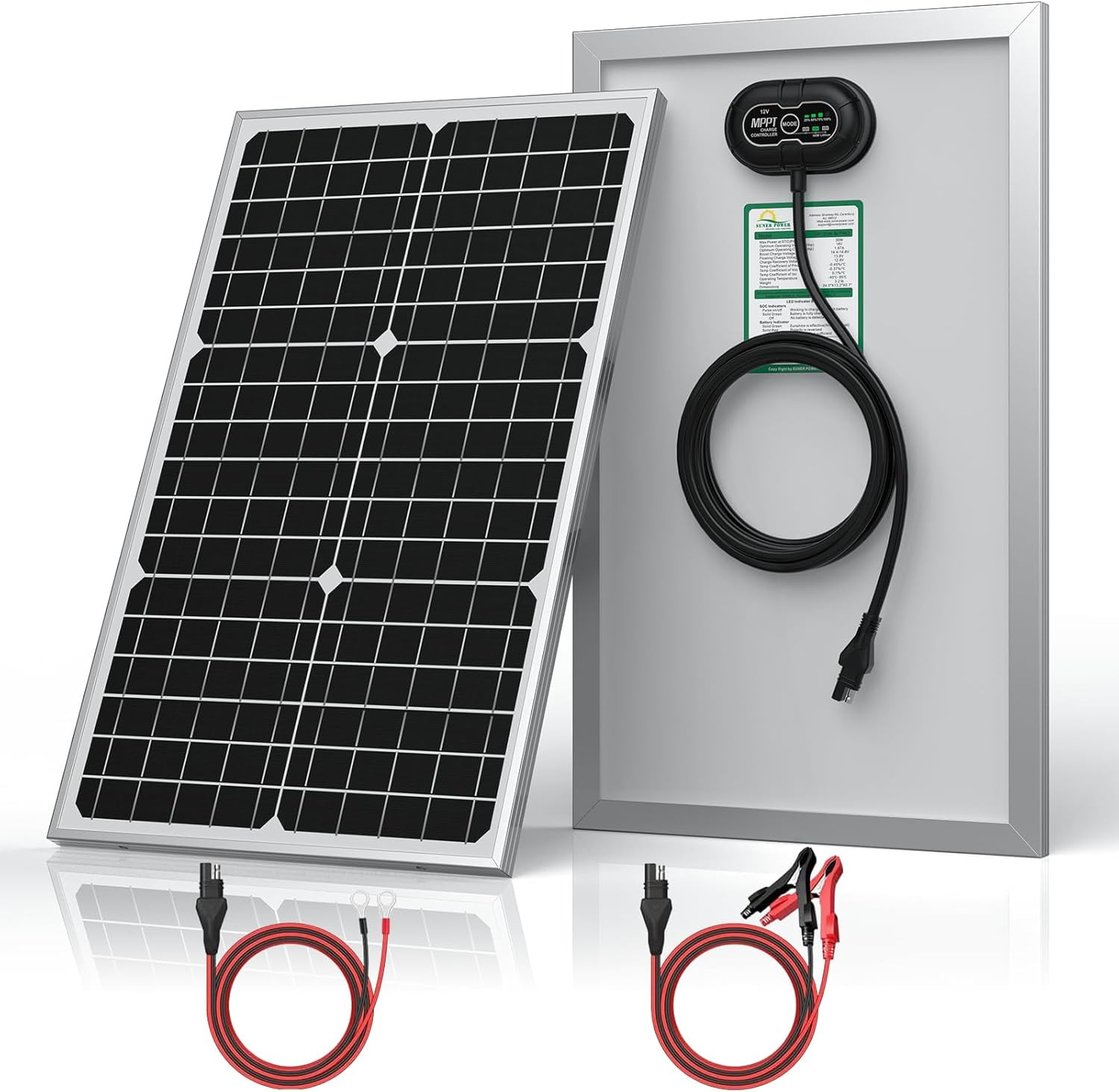 30W 12V Solar Battery Charger with MPPT Controller – Waterproof & Efficient
