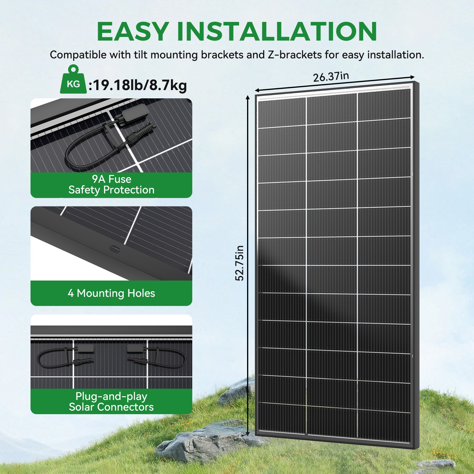 Bifacial 200W Solar Panel Home RV PV Power Off-Grid Boat Power Camping Battery