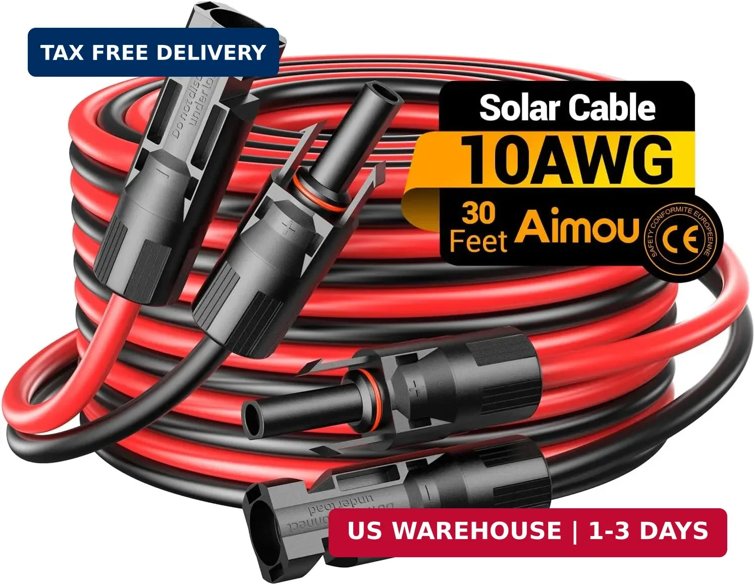 30FT 10AWG Solar Extension Cable, 10 Gauge Solar Panel Wire with Female and Male