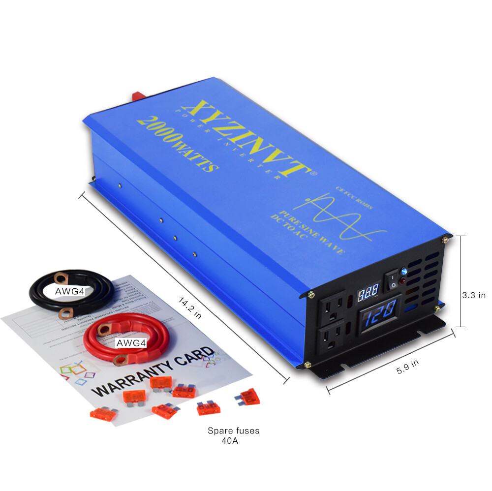 12V 24V Pure Sine Wave Inverter 110V 220VAC Power Converter 2000W Motor Solar RV