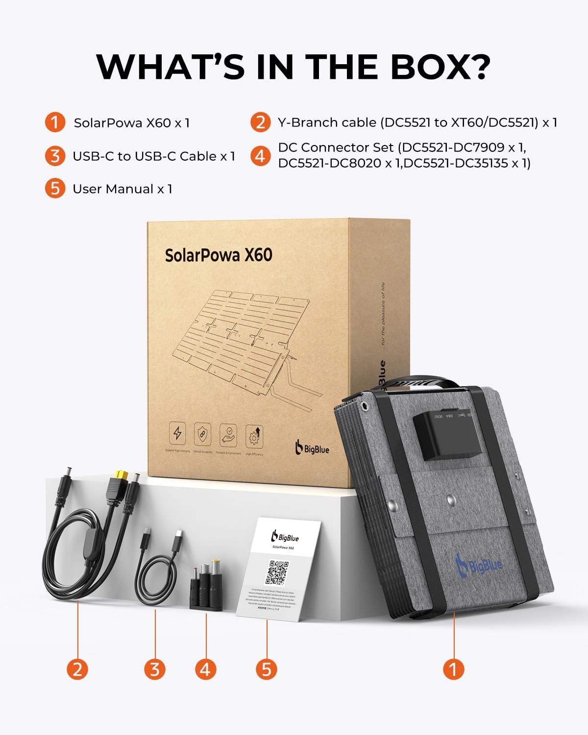 60W Portable Compact Solar Panel with PD 45W USB-C, 20W USB-A, DC Ports for Powe