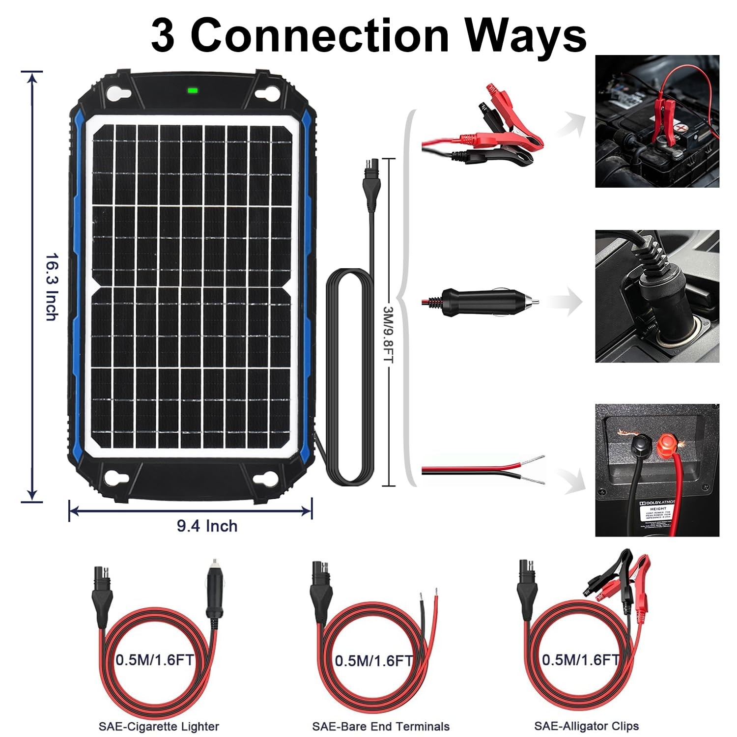 SUNER POWER Waterproof 12W 12V Solar Battery Charger & Maintainer Pro, Built-…