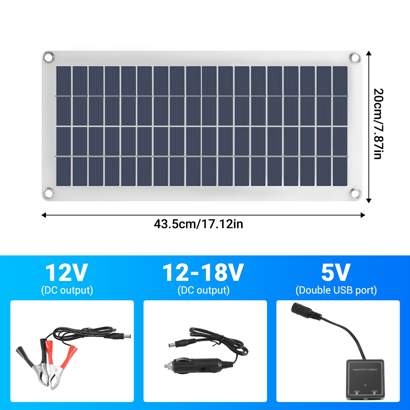 15W Solar Panel 12-18V Solar Cell Solar Panel for Phone RV Car MP3 PAD 5876
