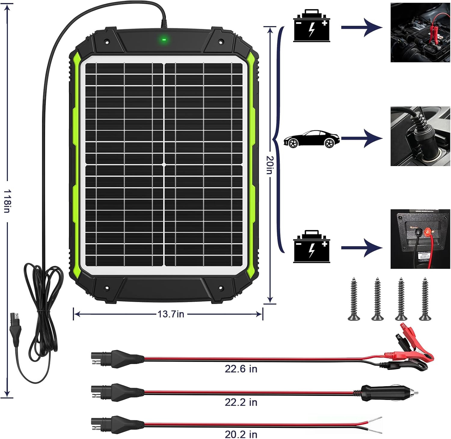 20W 12V Solar Powered Battery Charger & Maintainer, Built-In Smart MPPT Charge C