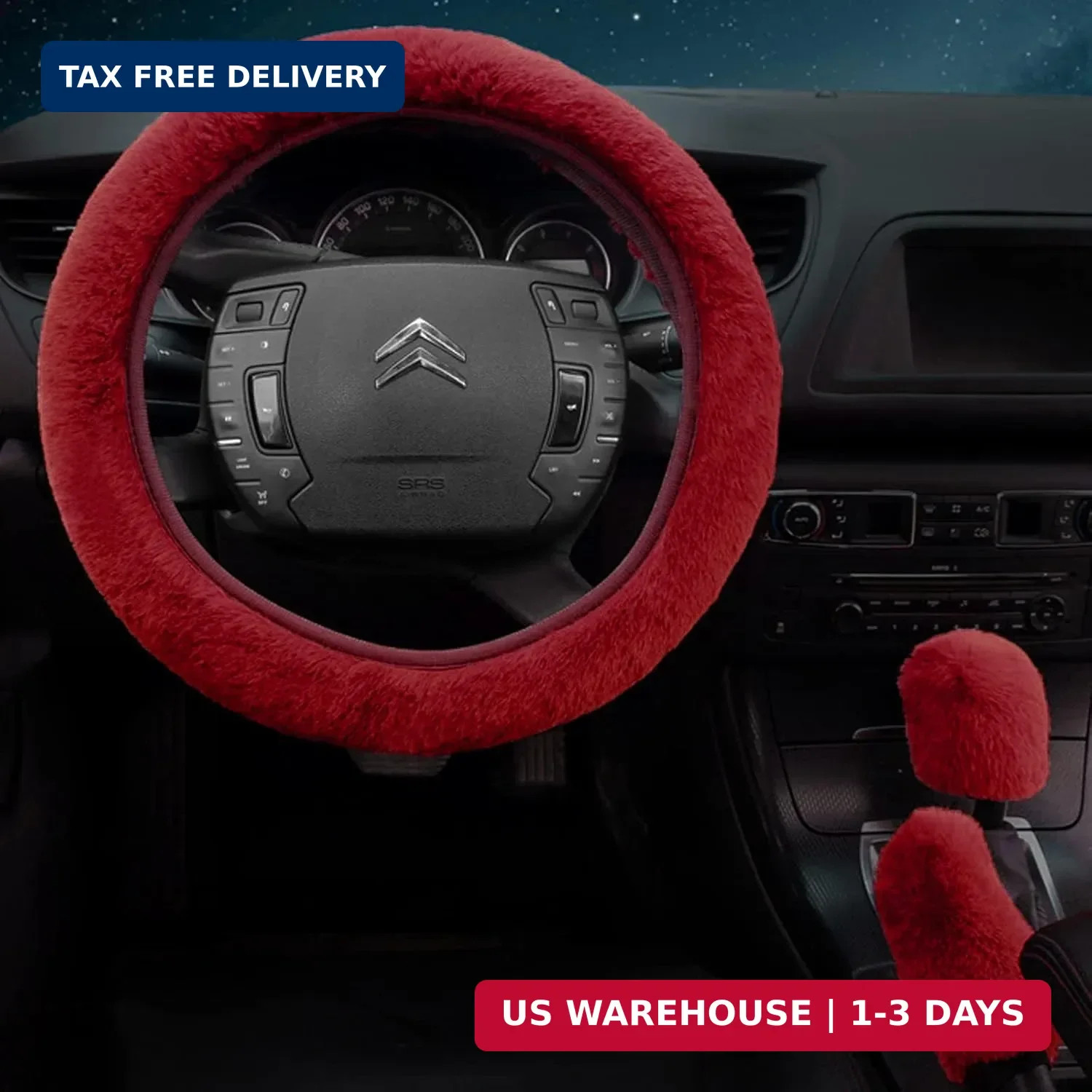 7PCS Set car Interior Aesthetic Accessories, Fluffy 15 inch Steering Wheel Cover